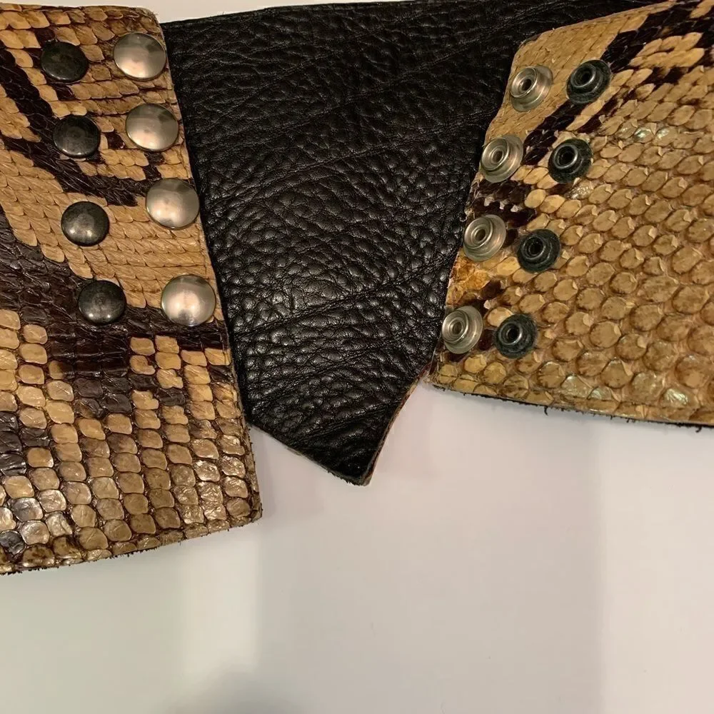 Snake Python skin belt beige/brown 2sets of snaps.